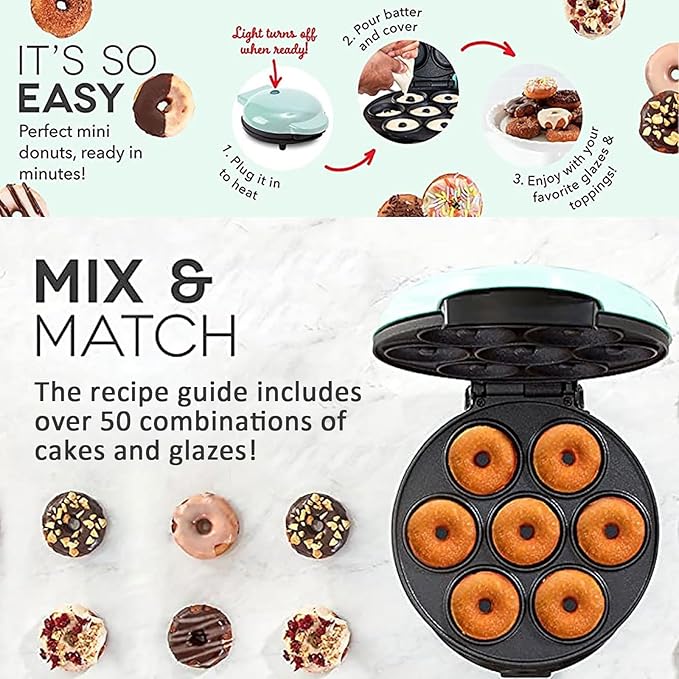 Mini Donut Maker,Electric Mini Doughnut Maker Machine, Makes 7 Mini Donutss, Non-Stick Mini Donut Machine, Easy Clean Doughnuts Maker Kit red (Green)