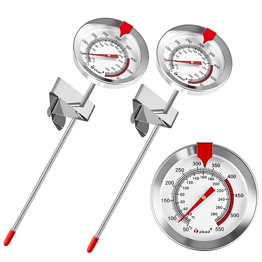 Candy Thermometer Waterproof IP67 - Oil Thermometer for Frying with Clips - 9" Side of Pot Thermometer Deep Fry for Oil Candy Candle BBQ (Silver 2 PCS, 9 inches)