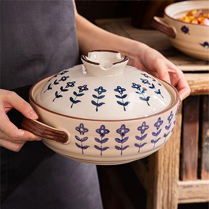 Ceramic Casserole, Japanese Clay Pot Donabe Stone Rice Pot With Lid, Earthen Pot Stockpot Ceramic Casserole Cooker Healthy Cookware Stove Pot Soup Hot Pot(Color:E)