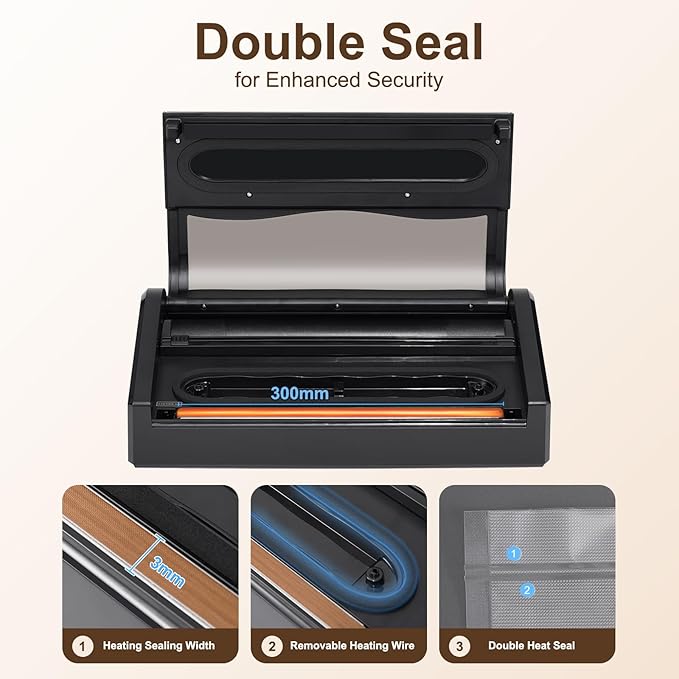 Food Vacuum Sealer Machine, Automatic Commercial Vacuum Sealer for Food With Bags, Double Heat Seal, 75kpa Strong Suction, Dry & Moist Mode and External VAC, Build-in Cutter & Storage