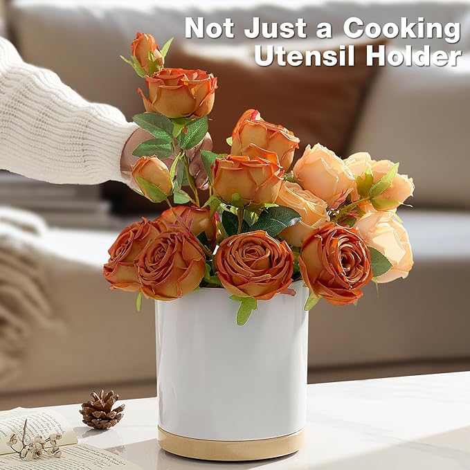 Extra Large Porcelain Like Kitchen Cooking Utensil Holder, 360° Rotating Utensil Crock, 7.2" Unbreakable for Countertop, for Farmhouse Kitchen Decor with Rotatable and Detachable Base