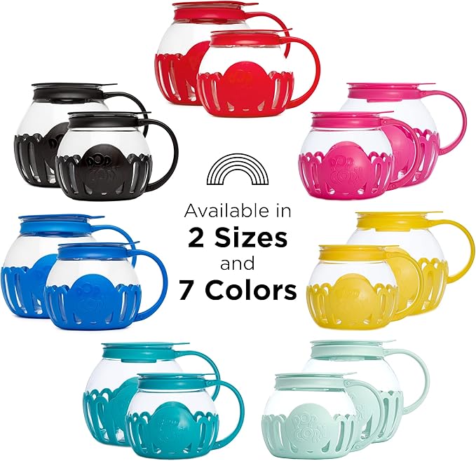 Ecolution Patented Micro-Pop Microwave Popcorn Popper with Temperature Safe Glass,3-in-1 Lid Measures Kernels and Melts Butter,Made Without BPA,Dishwasher Safe,3-Quart,Teal,(Pack of 4)