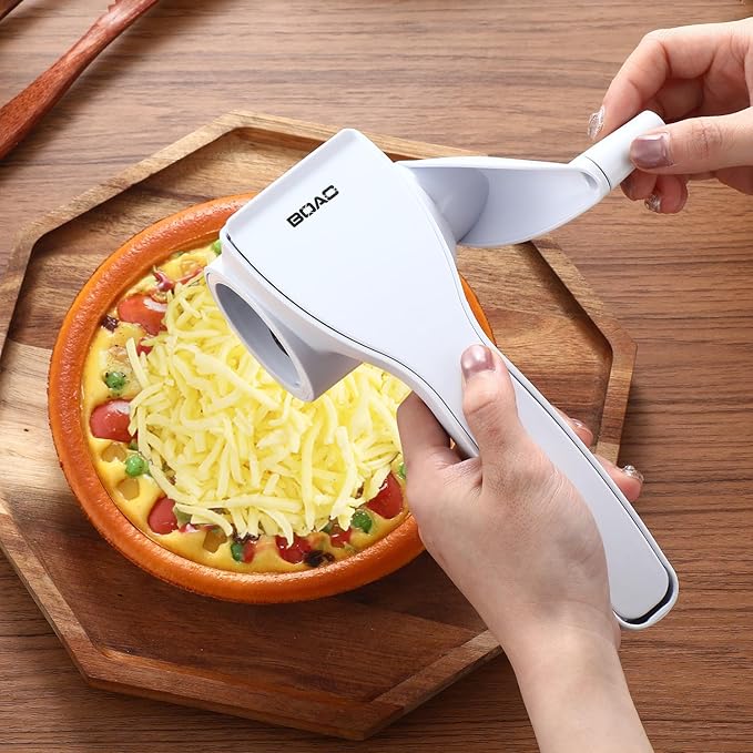Boao Rotary Cheese Grater Manual Handheld Cheese Grater with Stainless Steel Drum for Grating Hard Chocolate Nuts Kitchen Tool(White)