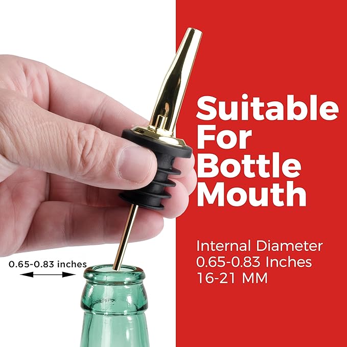 48 Pack Stainless Steel Bottle Pourers for Alcohol, Liquor, and Wine - Bar Accessories, Spouts for Bottles and Dispensers (gold)