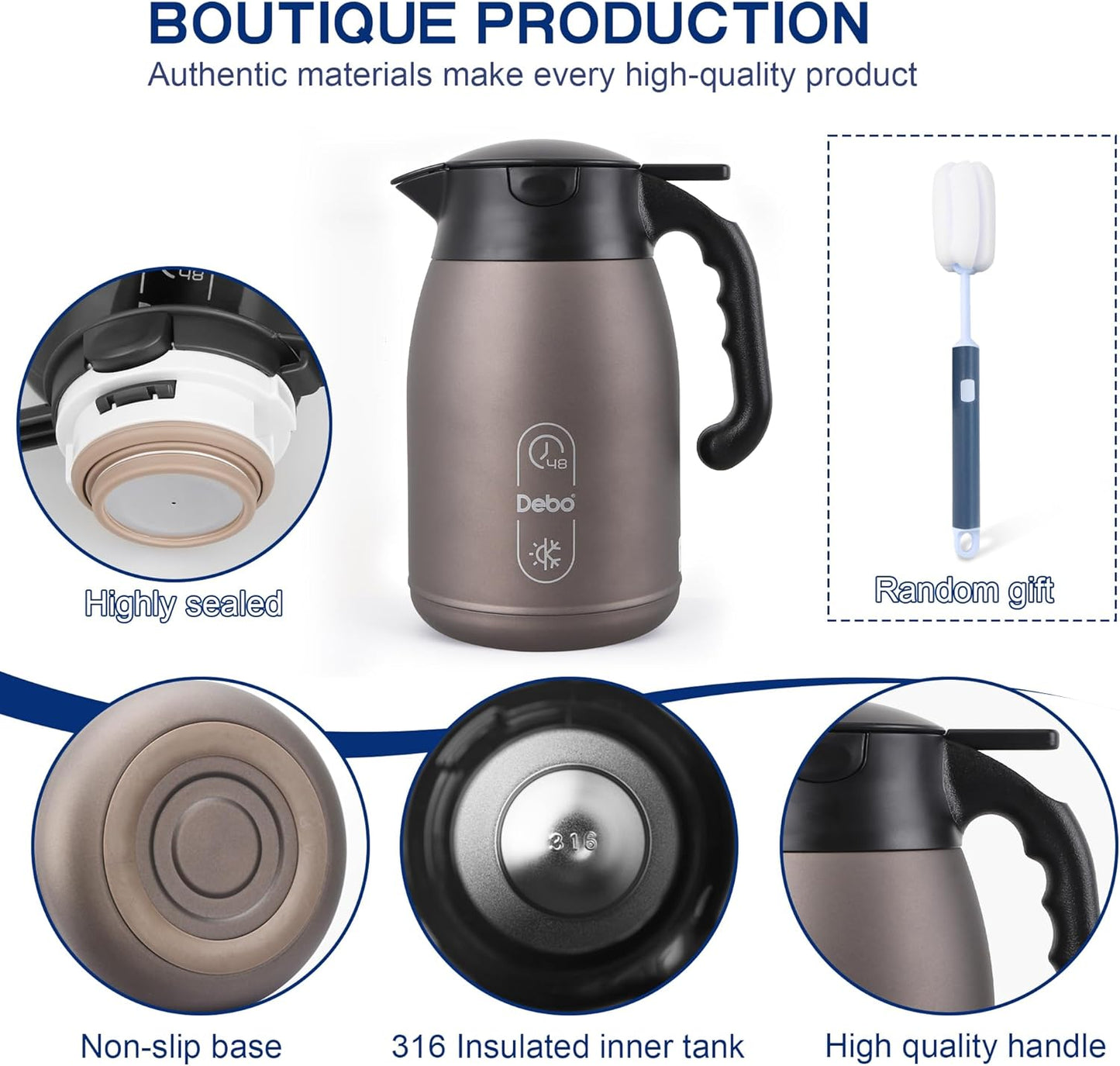 Thermal Coffee Carafe-71oz vacuum Coffee Carafe For Keeping Hot Liquids,Coffee Carafe,Thermal Stainless Steel, Coffee Carafes Press On Lid, Coffee Dispenser.(2.1l) oatmeal