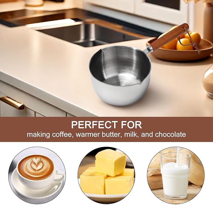 1Pc Stainless Steel Hot Oil Pan Hot Sauce Small Pot Cooking Butter Melting Pot, For Brewing Coffee, Warming Gravy, Melting Butter Or Chocolate, Heating Sauces, Silver(500ml)