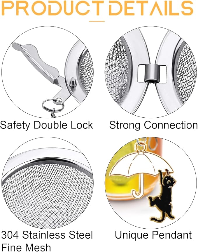 Tea Infuser 2Pack with Cat Charm -TeaSanavie Loose Leaf Tea Ball & Strainer, Premium 304 Stainless Steel Fine Mesh Tea Steeper, Cute & Functional Gift for Tea Lovers