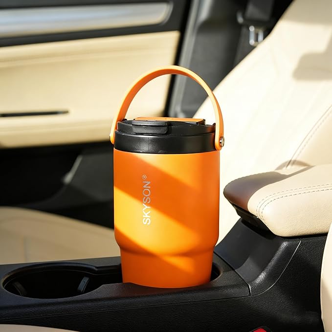 minkah Fast Extraction Mini Electric Coffee Maker - Portable Filter Coffee Brewer for Travel,Insulated Stainless Steel Tumbler,30 oz Reusable Iced Coffee Cup Machine,Hot Coffee Mug with Lid (White)