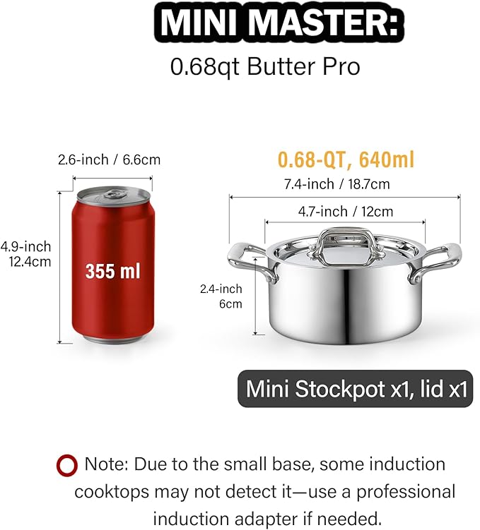 Cooks Standard Multi-Ply Clad Stainless Steel Butter Warmer, Small Sauce Pan with Lid, 0.68 Qt Chocolate Melting Pot for Seafood, Milk Cheese Cooking Camping Pot with Dual Handles