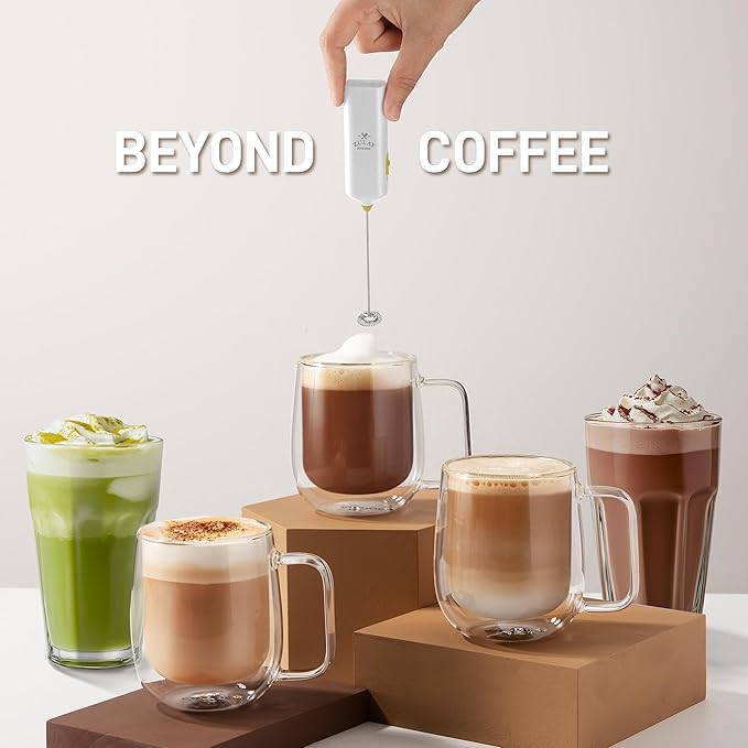 Mini & Mighty Milk Frother Wand – Powerful Handheld Coffee Frother, Battery Operated Drink Mixer – Compact Pocket Size – Detachable Whisk for Latte, Cappuccino, Matcha, Hot Chocolate – White Gold
