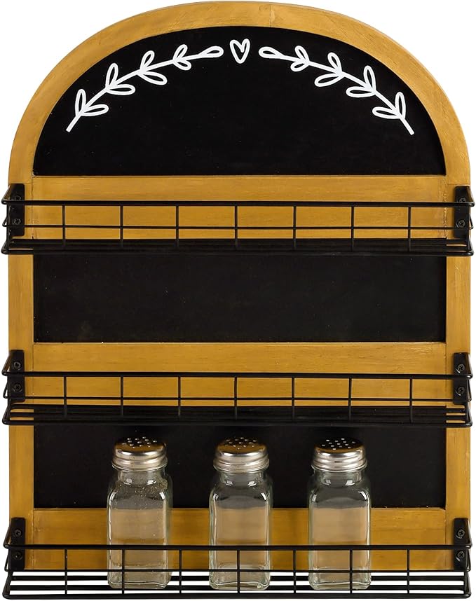 Wall Mount Spice Rack with Blackboard 3 Tier Wooden Spice Shelf Organizer for Kitchen or Pantry Space Saving Wall-mounted Spice Holder for 18 Jars, Black