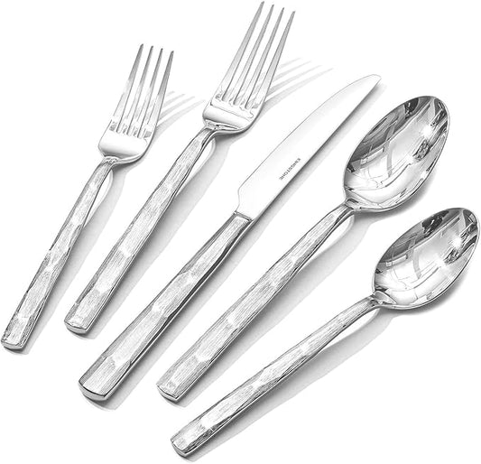 KINGSTONE Silverware Set, 30-Piece 18/10 Stainless Steel Brushed Handle Flatware Cutlery Set, for Kitchen, Home, Party, Wedding Gift, Rust Resistant and Dishwasher Safe