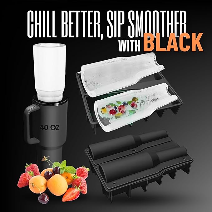 Ice Mold for 40oz Tumbler Cup – Hollow Cylinder Silicone Ice Cube Tray, Easy Fill & Release Ice Mold for Freezer, BPA-Free, Compatible with Stanley 40oz, Whiskey & Cocktail (Black)