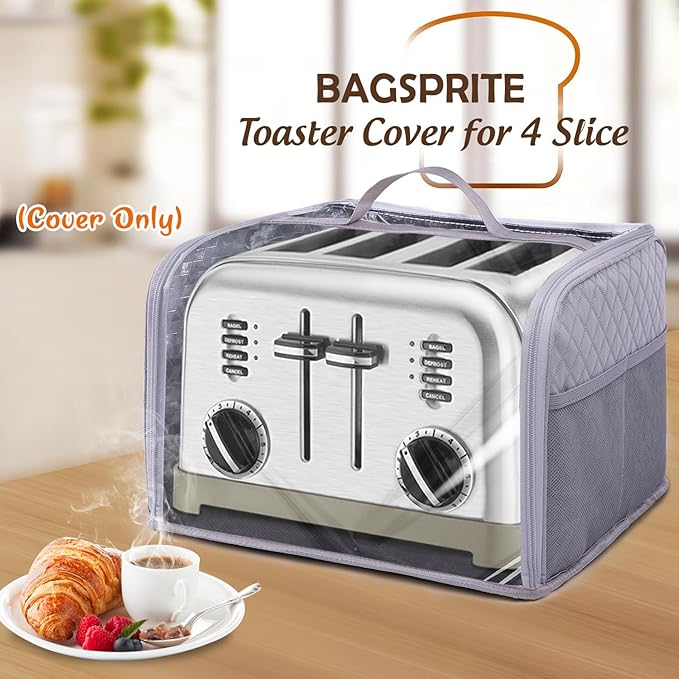 BAGSPRTIE Toaster Cover for 4 Slice Wide Slot, Full Open Dust Covers for Kitchen Appliances Compatible with Cuisinart, BELLA, Black and Decker 4 Slices, Toaster Bags with Zipper Closure (Cover Only)