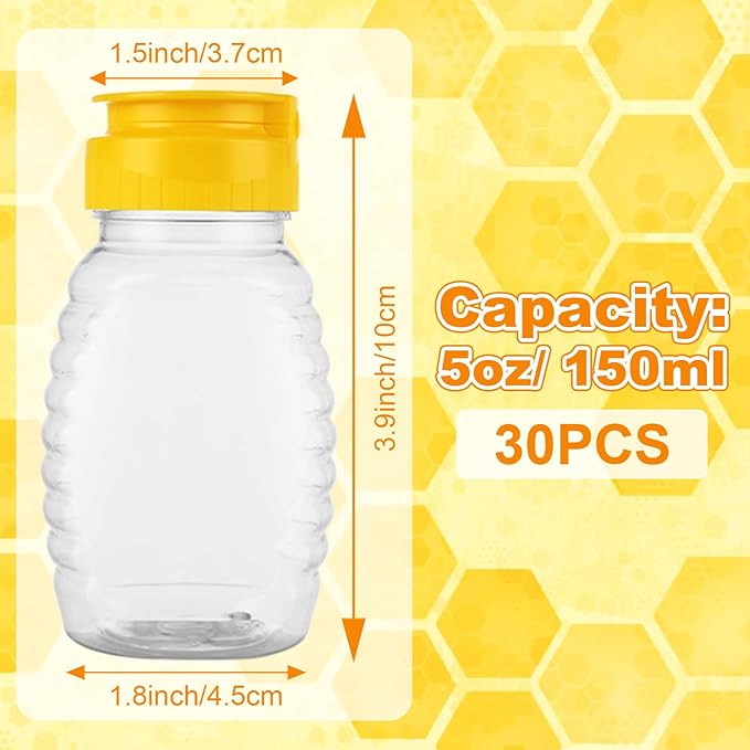 30 Pack Plastic Honey Jar Clear 5 oz Empty Squeeze Honey Bottles with Flip Top Lid, Refillable Honey Squeeze Containers for Storing and Dispensing