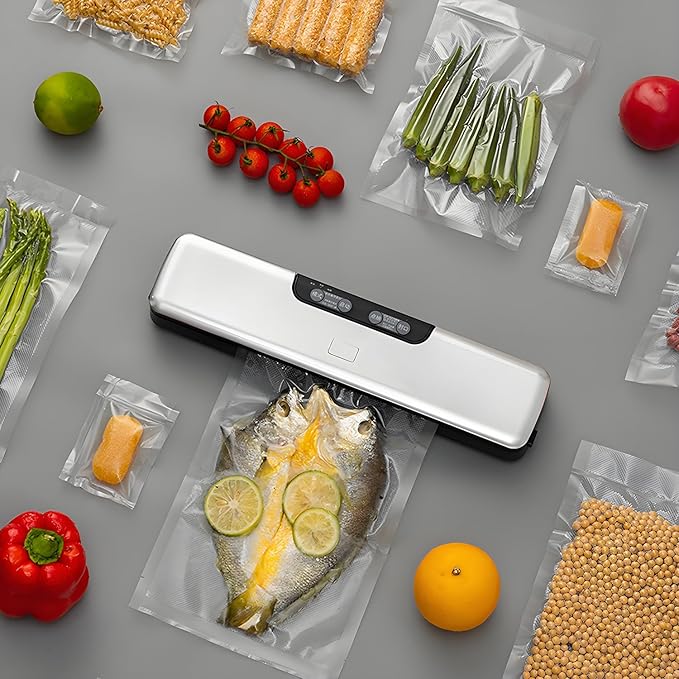 Food Saver Vacuum Sealer Machine-100 Times Consecutive Works | 5mm Sealing Wire | 5 Food Modes | Compact Design Dry&Moist Multi-Functional Storage with 10 Vacuum Seal Bags