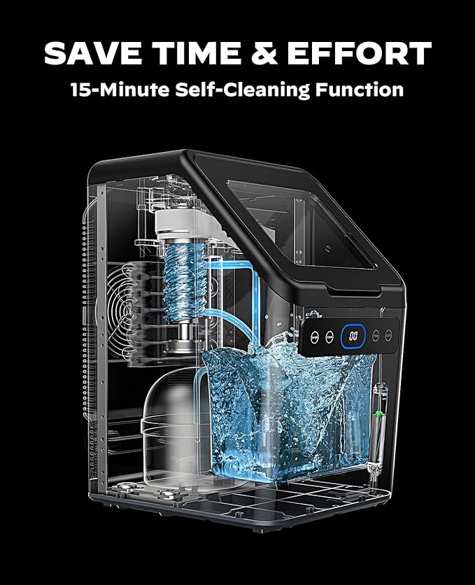 Silonn Nugget Ice Maker - Timer Ice Machine with Self-Cleaning, 45lbs per Day Pebble Ice Maker with Soft Chewable Ice, One-Click Operation Ice Machine for Home, Kitchen, Office