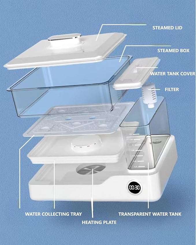 Electric Food Steamer, Steamer For Cooking,24L,800w Household Food And Vegetable Steamer, 24-Hour Delayed Start, Split Type Independent Water Tank, 3-Layer Stainless Steel Tray