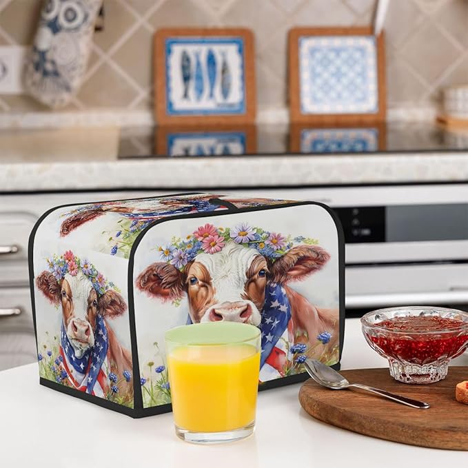 Animal Highland Cow Flower Toaster Cover 2 Slice Dust and Fingerprint Protection Toaster Bread Maker Covers Washable Kitchen Small Appliance Covers for Kitchen Accessories Decor Bakeware Women Gift