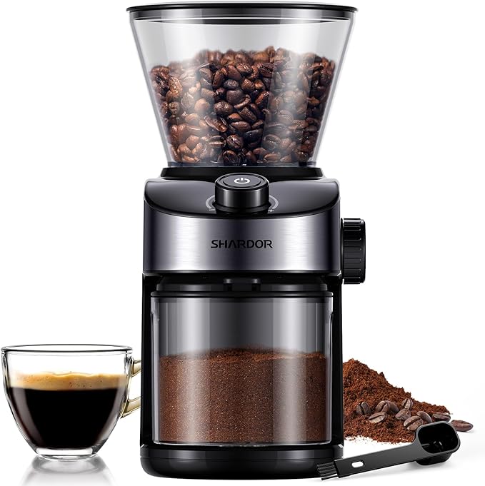 SHARDOR Burr Coffee Grinder Electric with 32 Grinding Sizes 3.0, Coffee Grinders for Home Use with 40 Seconds Adjustable Electronic Timer, Coffee Bean Grinder with Chamber Cleaning Button