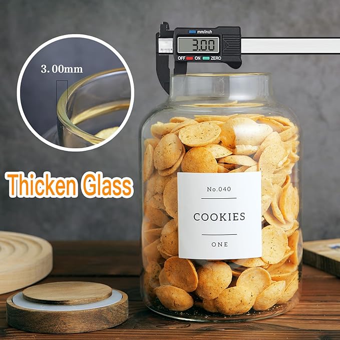 CZHQSMZ Set Of 2 Large Glass Jar with Wooden Lid with 132 Labels, Glass Storage Jars for Flour Pasta Candy Coffee Cookie and More(70 FL OZ/2000 ml)