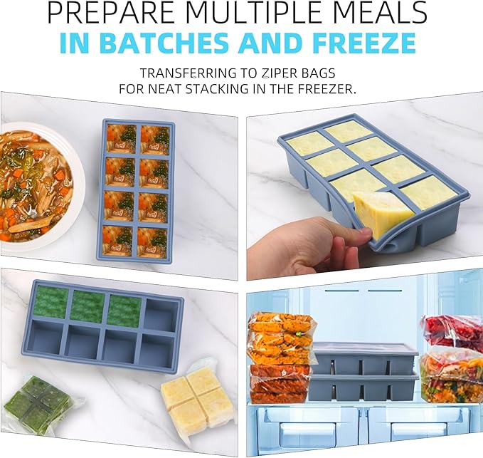 1/2 Cup Silicone Freezer Tray With Lid,Silicone Freezer Molds 6-Pack For meal prep & freezing of various sauces and other dishes, makes 48 perfect 1/2 cup portions cubes (Multicolor 6 Pack)