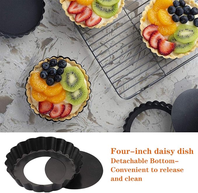 Mini Tart Pan Set of 6, Non-Stick 4 Inch Quiche Pan, Removable Bottom Tart Pan for Pies, Quiche Bakeware, Cheese Cakes, Desserts and more