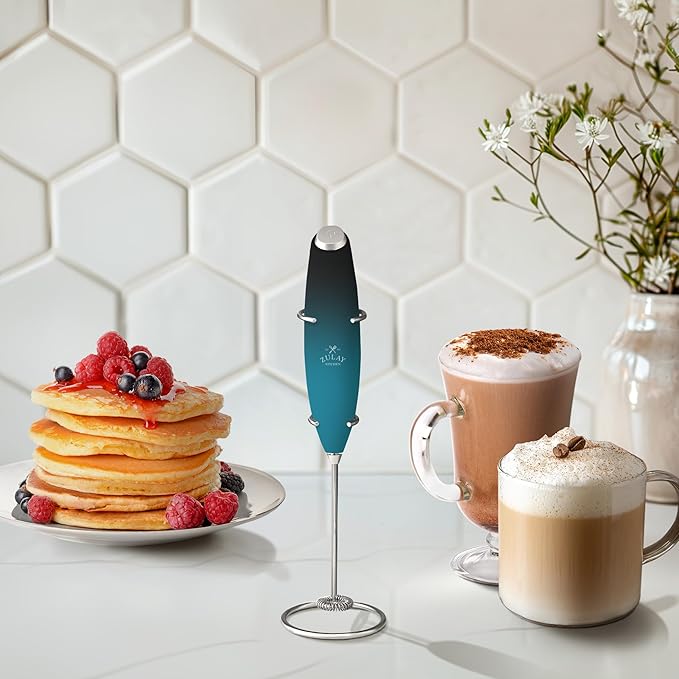 Zulay Kitchen Powerful Milk Frother Wand With 4 AA Duracell Batteries - Ultra Fast Handheld Drink Mixer - Electric Whisk Foam Maker for Coffee, Lattes, Cappuccino, Matcha & Creamer - Marine