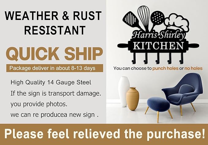 Custom Kitchen Wall Decor, Personalized Kitchen Hook on Wall, Metal Kitchens Hooks for Utensils, Personalized Kitchen Utensil Rack, Custom Name Hook, Kitchens Present