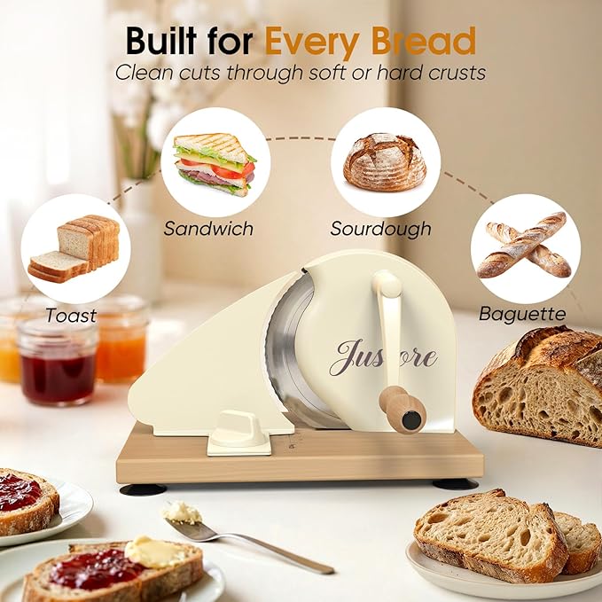 Manual Bread Slicer for Homemade Bread, Adjustable Thickness and Evenly Slicing, Sourdough Bread Slicer with Hand Crank, Clear Scale Line, Non-Slip Suction Base & Sharp Blade