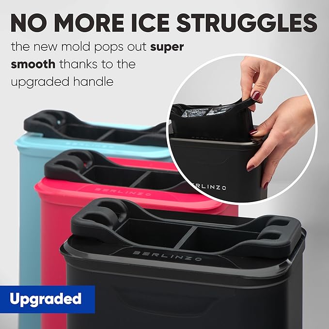 Berlinzo Premium Clear Ice Cube Maker with Conversation Ice Prints – 2 Large 2.1" Crystal Clear Ice Squares – Giftable Idea for Party, Game Night & Just for Fun – Includes Storage Bag (Non-Electric)