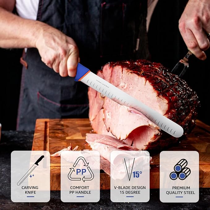 DRAGON RIOT Premium Slicing Brisket Knife 12 inch Slicer Knife for Meat Cutting - Stainless and Sharp BBQ Grill Roast Turkey Carving Knife Gift for Men&Women
