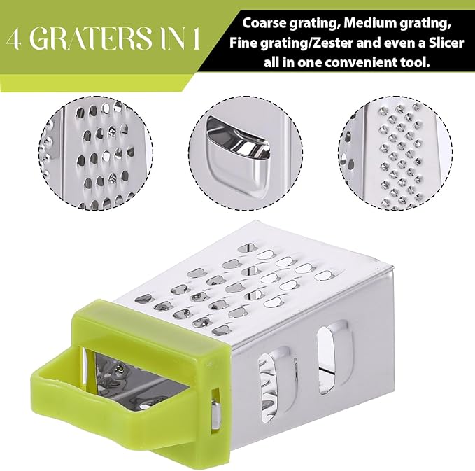 Mini Cheese Grater, 3Pcs Stainless Steel Box Grater with Handle Professional Cheese Slicer Grater for Kitchen Slicer Cheese Ginger Vegetable Multifunction Dishwasher Safe