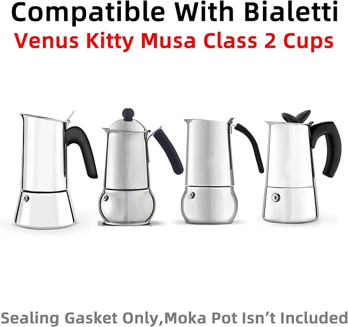 [UPGRADED] Sealing Gasket for Bialetti New Venus Induction 2 Cups (2.8 Oz 85ML) Stovetop Espresso Maker - 6 PCS Silicone Seal Ring for Venus Kitty Musa Class Stainless Steel Stovetop Coffee Maker Pots