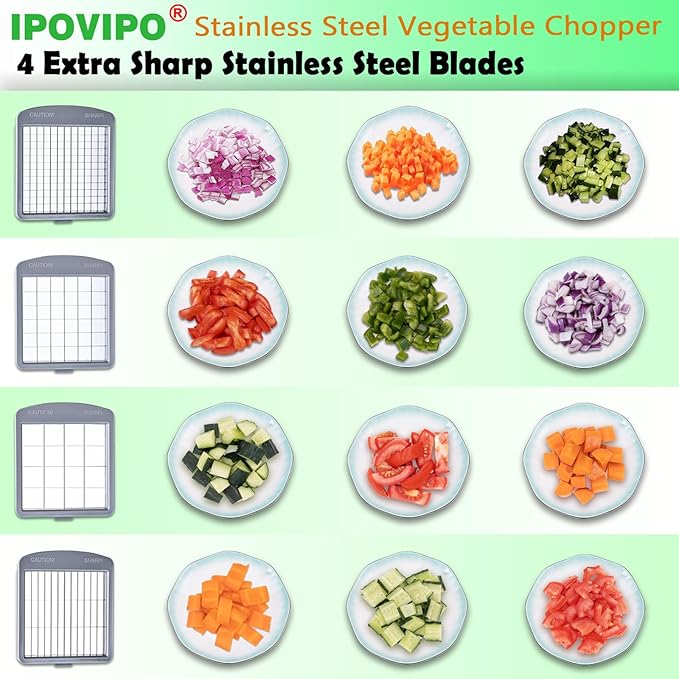 Stainless steel Vegetable Chopper, Veggie Chopper With 4 Blades, Onion Dicer with Container, Food Cutter & Grater Mandoline Slicer (4 Blades)