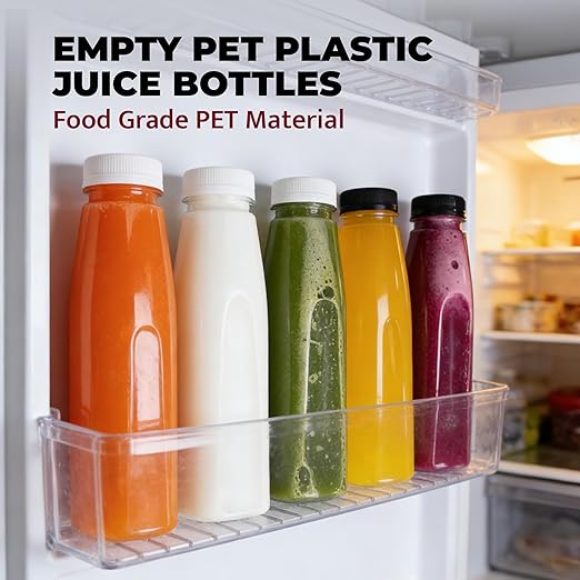 Holotap 48 Pcs 8 OZ Plastic Bottles with Caps, Empty PET Disposable Juice Bottles Bulk for Liquids with White Tamper Evident Lids (8 OZ, White)