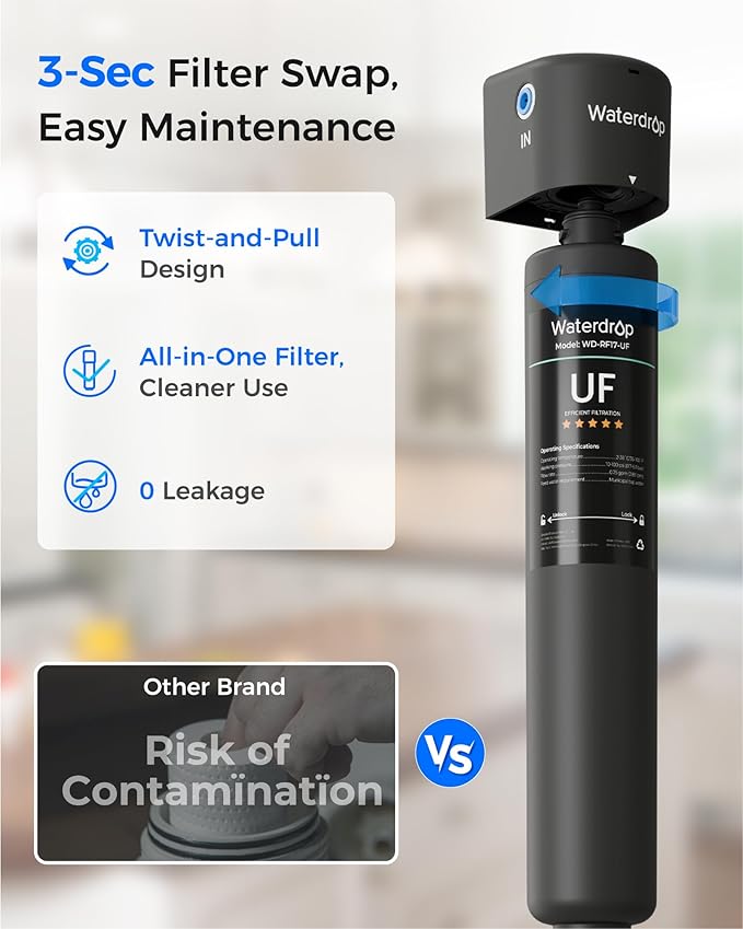 Waterdrop 17UA-UF 0.01 μm Ultra Filtration Under Sink Water Filter System, 3 Years, Reduces Lead, Chlorine, Bad Taste & Odor, Connects Directly to Your Faucet