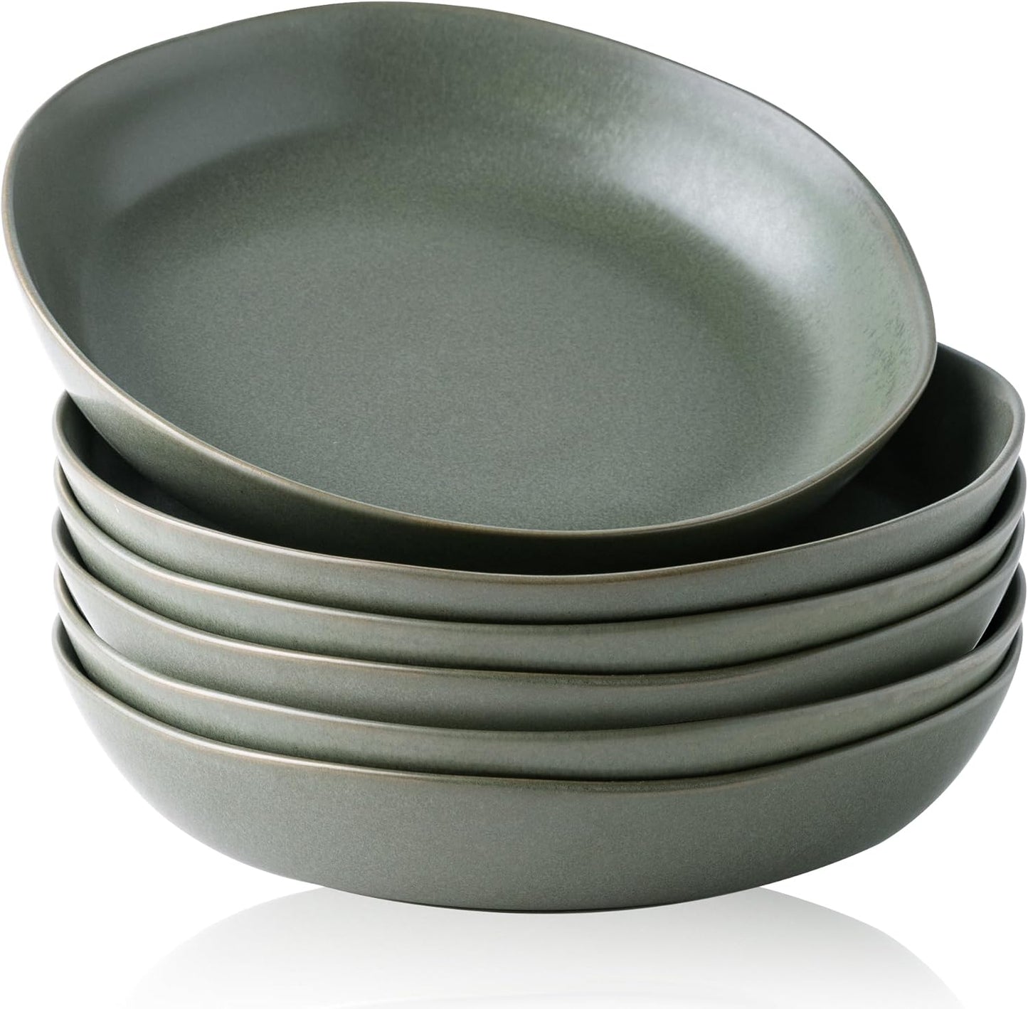 AmorArc 9.75'' Large Ceramic Pasta Bowls, 38oz Stoneware Serving Bowls Set of 6 for Kitchen, Oven, Microwave&Dishwasher Safe Bowls with Wavy Rim for Fruit Pasta Salad Meal, Reactive Glaze