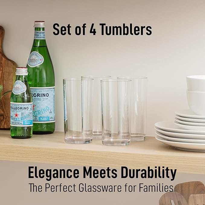 Zulay Kitchen Plastic Drinking Glasses (Set of 4) – 16oz Acrylic Shatterproof Water Cups for Home, Kitchen & Outdoors – Crystal Clear Glass Look – BPA & Lead-Free – Top-Rack Dishwasher Safe