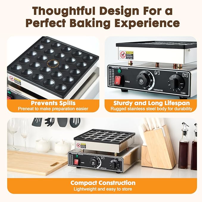 Commercial Mini Dutch Pancake Maker,25PCS Dorayaki Maker,Non-stick Dutch Poffertjes Grill,Stainless Steel Muffin Waffle Maker,Electric Hotcakes Machine for Breakfast,Snacks,Desserts
