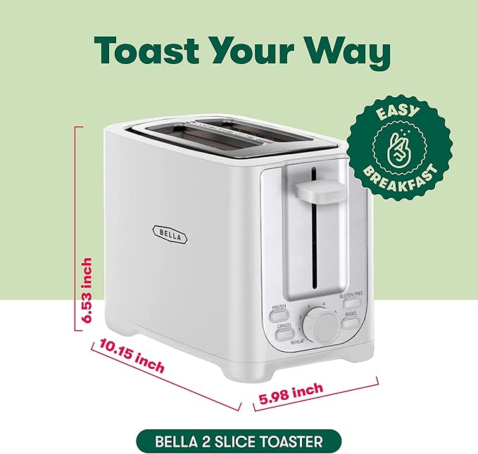 BELLA 2 Slice Toaster with Auto Shut Off - Extra Wide Slots & Removable Crumb Tray and Cancel,Defrost & Reheat Function - Toast Bread,Bagel-& Waffle,White,(Pack of 6)
