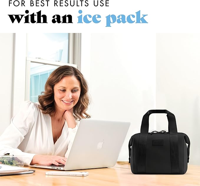 Fit & Fresh Remi Neoprene Lunch Bag For Women - Meal Prep Kit with Containers & XL Ice Pack, Self Insulating Neoprene-like Material, Machine Washable Lunch Bag, Tear-Resistant, Stain-Resistant, Black