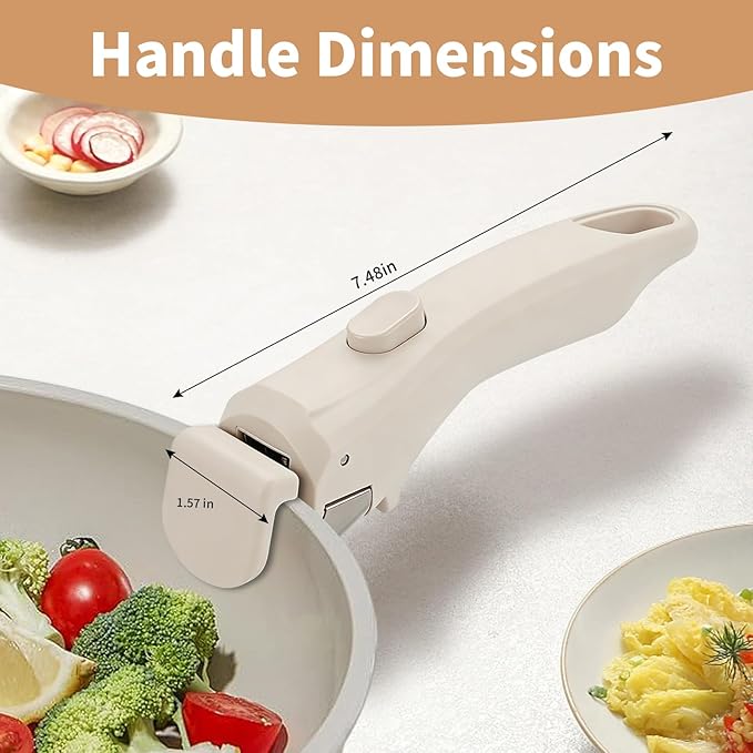 Removable Handle Ivory White, Detachable Handle for Pots and Pans, Universal Cookware Handles, Compatible with Thin Edge Cookware, 2 Pack