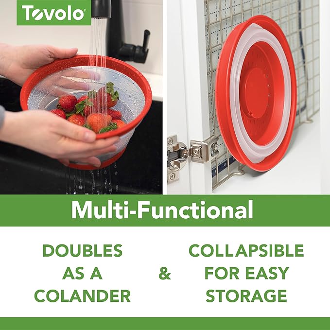 Tovolo Microwave Splatter Cover for Food, Small (Candy Apple Red) - Collapsible & Vented Silicone Splatter Guard Lid - Microwave Plate & Dish Cover with Handle - BPA-Free Kitchen Gadget for Meal Prep