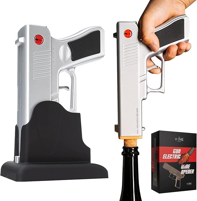 Electric Gun Wine Opener - Corkscrew Wine Opener-Rechargeable Battery, Open Wines Electronic Cork Puller - Unique Anniversary Birthday Gifts for Him, Wine Gifts for Men, Winter Gun Lovers Gifts