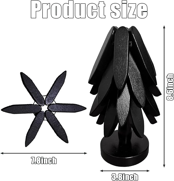 Natural Foldable Black Walnut Wooden Trivet Set - 4 Trivets + 1 Stand for Hot Dishes, Pot, Bowl, Teapot, Hot Pot Holders (Black)