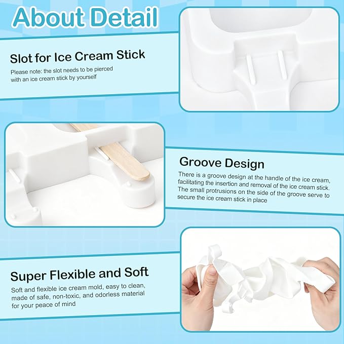 Mototo 12 Set Silicone Popsicle Molds White Ice Cream Mould 4 Cavity Ice Lolly Mold White Oval Cake Pop Mold with 300 Pieces Wooden Sticks for DIY Ice Cream Popsicle Cake