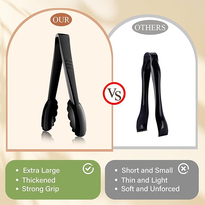 24 Pc Plastic Tongs for Serving 9 Inch Bulk Reusable or Disposable Tongs Heavy Duty Hard Plastic Serving Utensils Set Large Salad Tong for Kitchen Party Food Buffet Appetizer BBQ Event Catering(Black）
