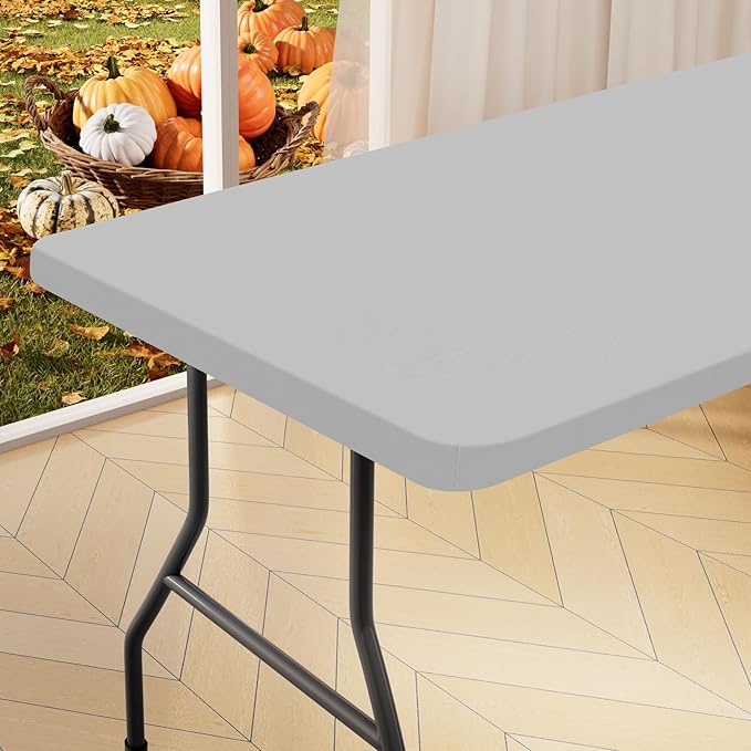 homing Rectangle Table Cloth Cover, Waterproof Polyester Elastic Fitted Tablecloth, Fits for 4 Foot Folding Tables, Washable Table Protector for Picnic, Camping, Outdoor (Light Grey, 30" x 48")
