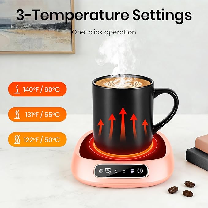 Coffee Mug Warmer, USB Cup Warmer for Desk with 3-Temp Touch Control, 10W Fast Heating Pad for Coffee Tea Milk, 8H Auto-Off, Fits Mugs & Milk Cartons (Pink)